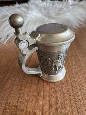Vintage Pewter Mini Stein with Horse Relief - Silver